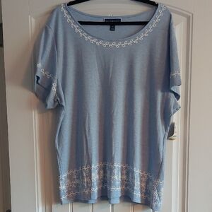 Karen Scott Light Blue Top with White Accents